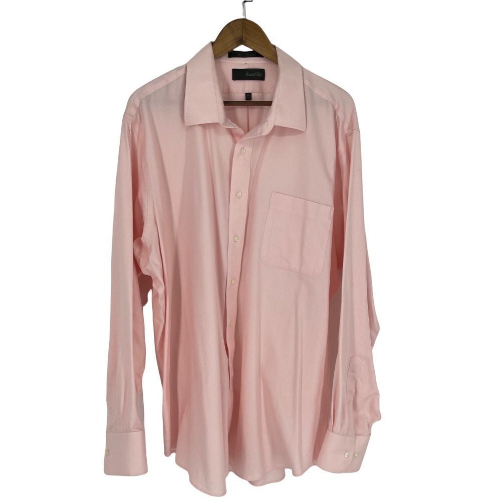 Marshall Fields Long Sleeve Button Front 2 Ply Herringbone Shirt Size 18 1/2